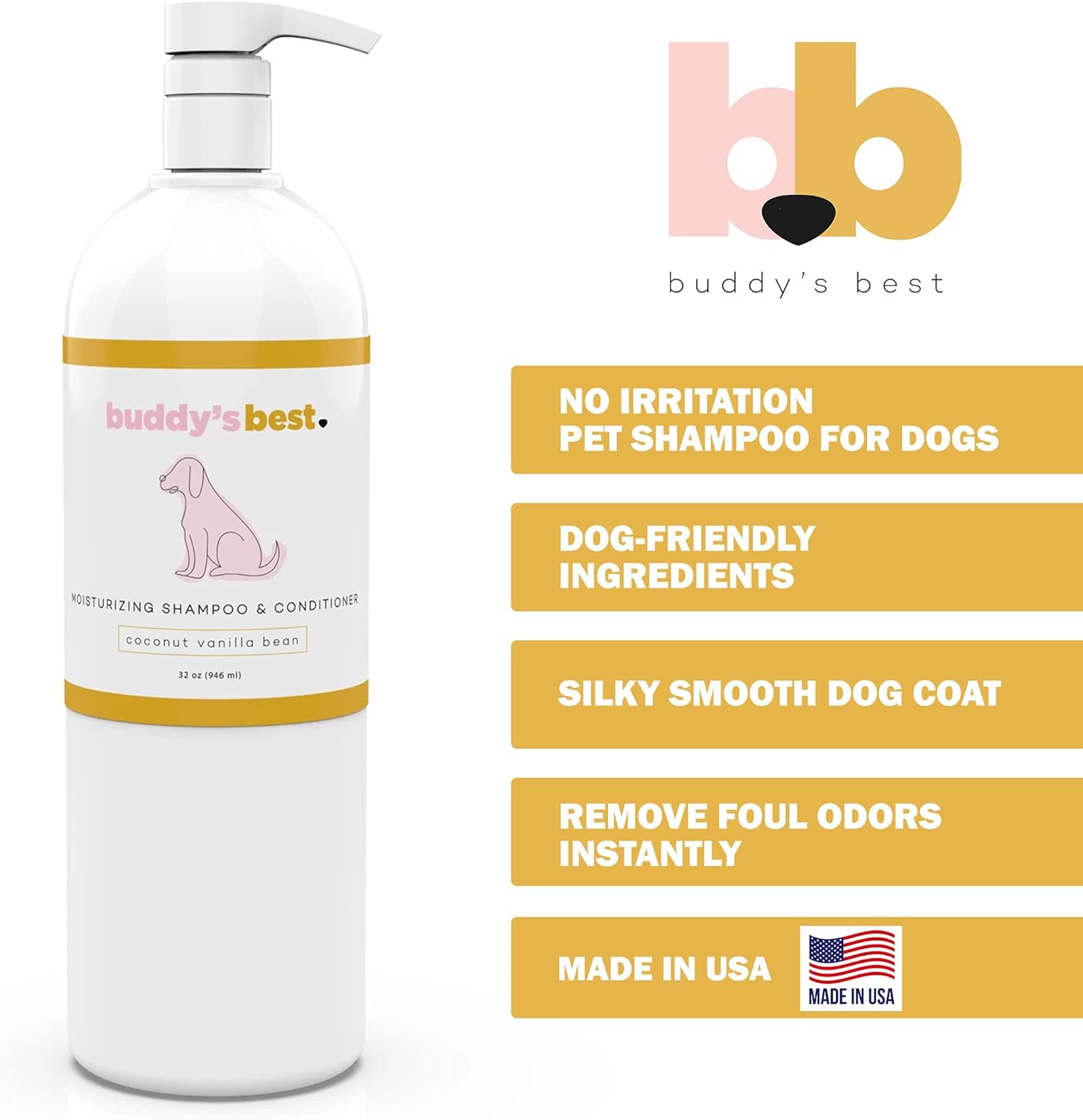 Oatmeal Dog Shampoo and Conditioner for Dry and Sensitive Skin - Moisturizing Puppy Wash with Coconut Vanilla Bean Scent, 32 Oz - Ideal for Odor Control