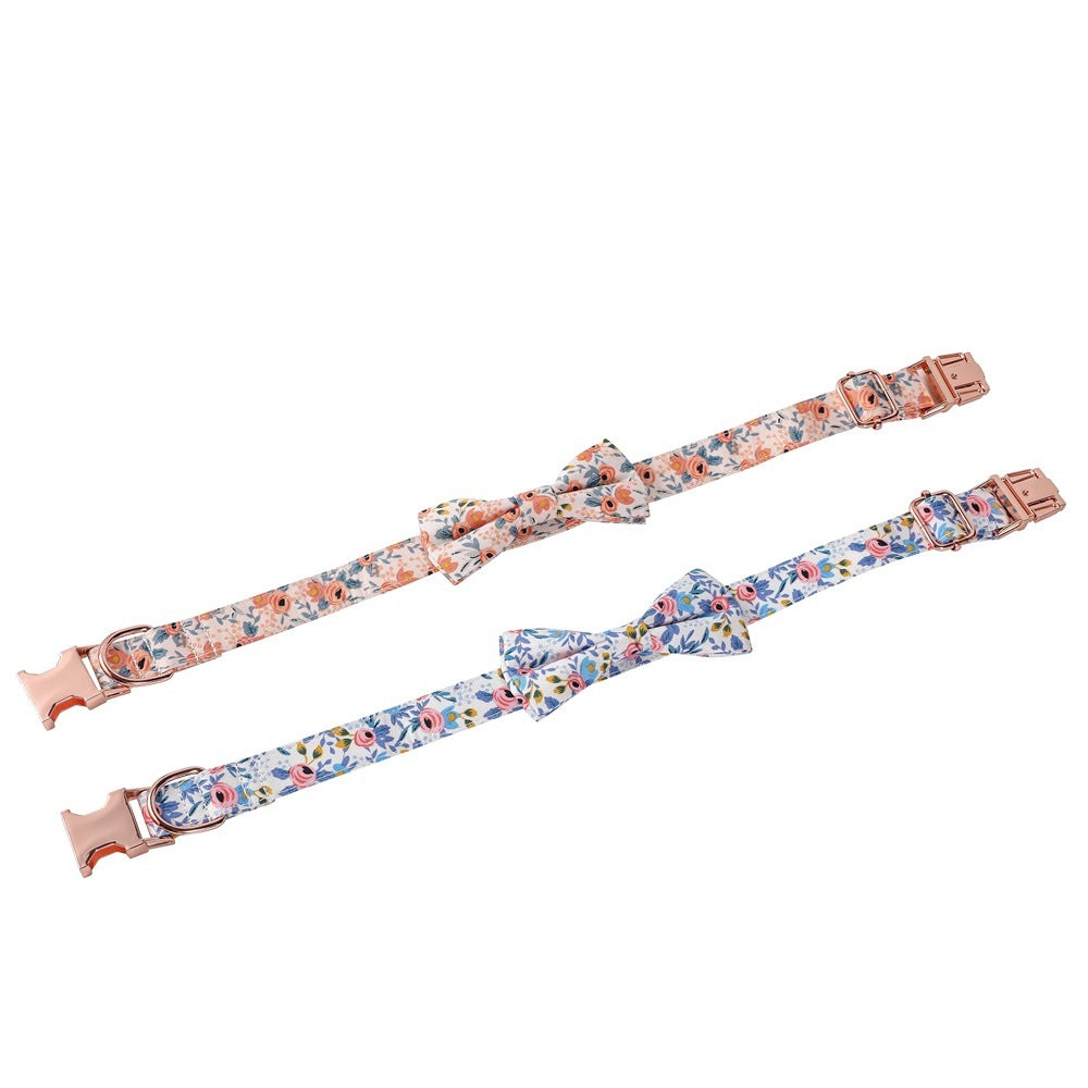 Cotton Floral Rose Gold Buckle Dog Collar