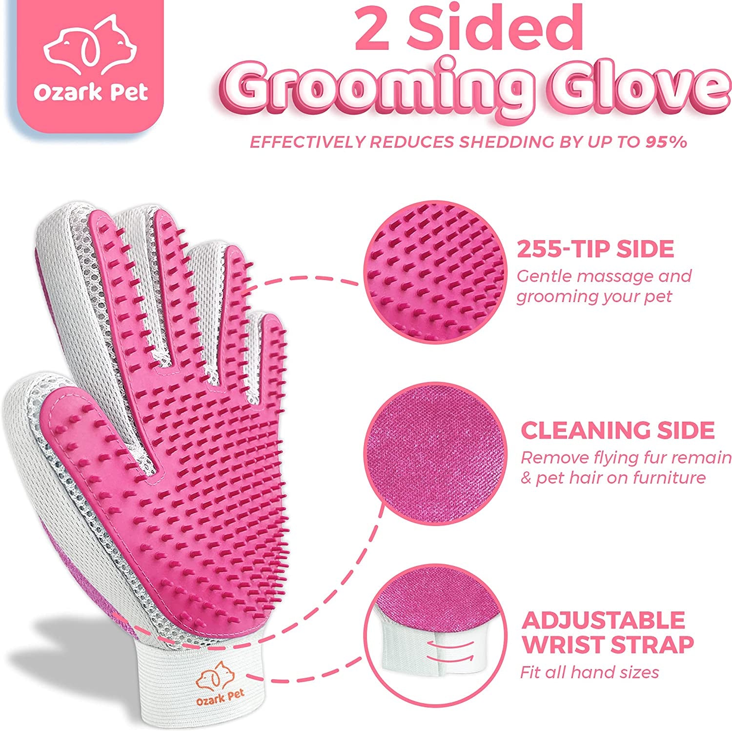 Dog & Cat Brush-Deshedding Brush, Dematting Tools, Shedding Brush Glove Pink