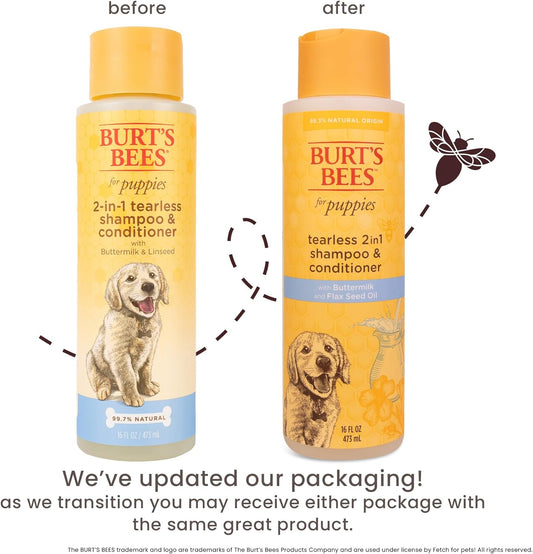 Tearless Puppy 2-In-1 Shampoo and Conditioner with Buttermilk and Linseed Oil, 95% Natural Origin Formulas, Shampoo for Puppies - Gentle Puppy Shampoo Tear Free, 16 Oz