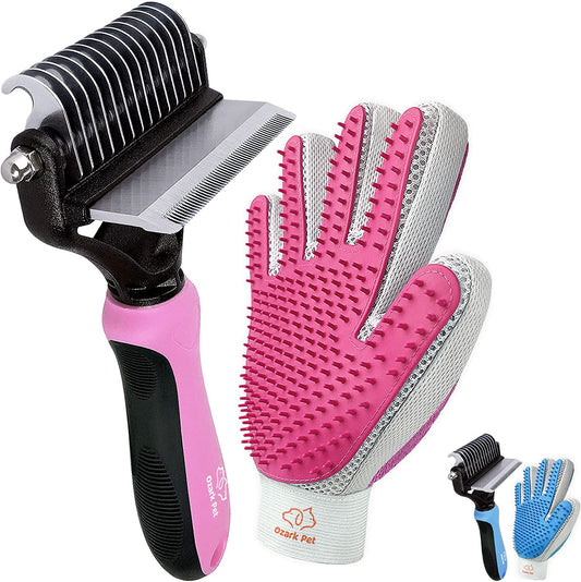 Dog & Cat Brush-Deshedding Brush, Dematting Tools, Shedding Brush Glove Pink