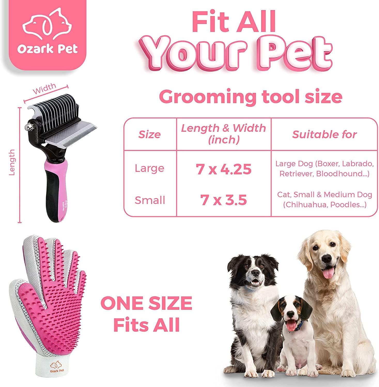 Dog & Cat Brush-Deshedding Brush, Dematting Tools, Shedding Brush Glove Pink