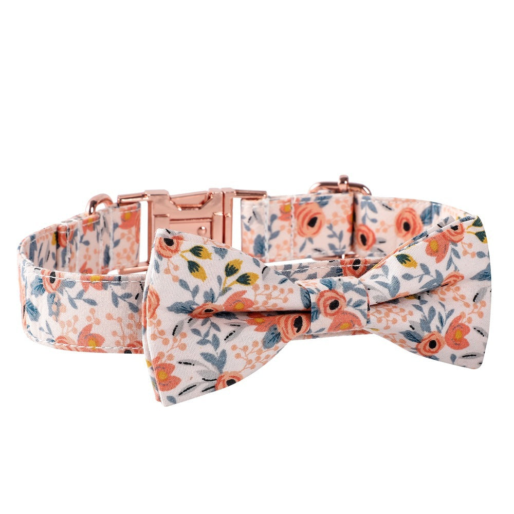 Cotton Floral Rose Gold Buckle Dog Collar